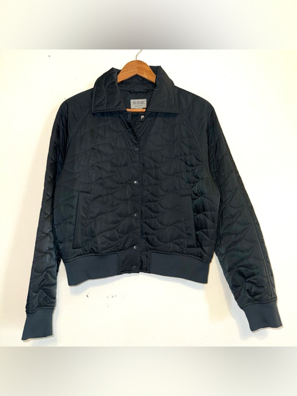 BERNIE Abstratct Quilted Bomber Jacket Black Size Small